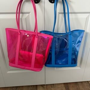 Transparent Pink and Blue Tote Bags